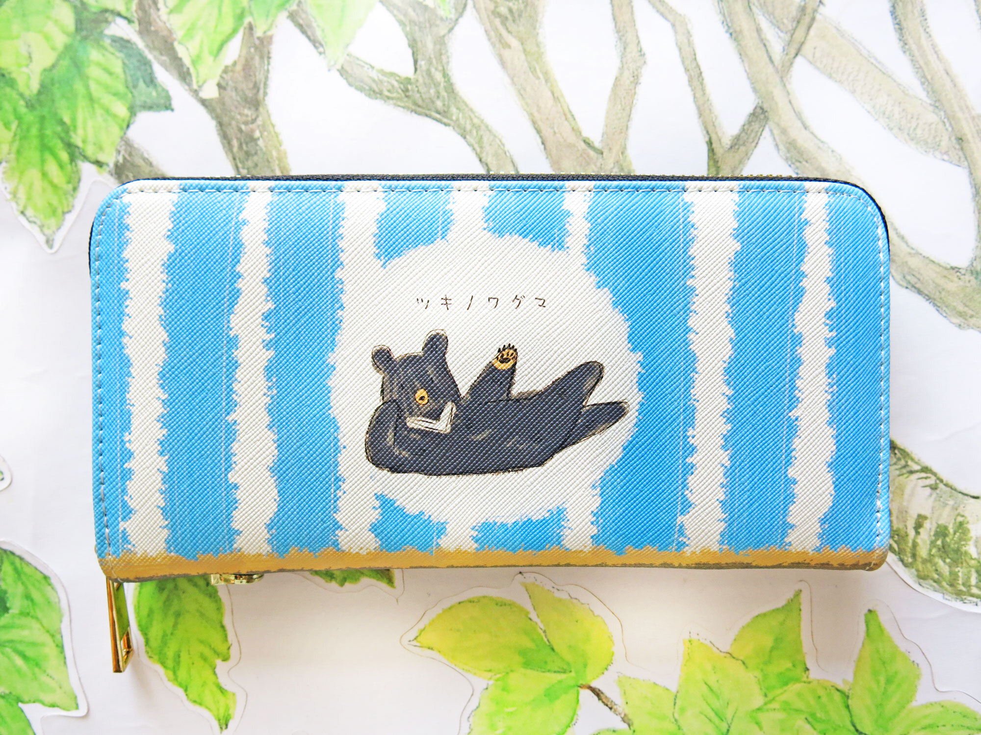 瑜珈熊條紋長夾