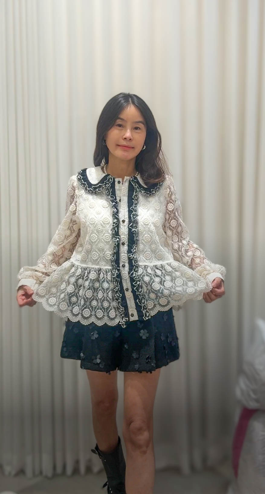 🥰PM_K6302  ▶️菱格 立體花 排扣上衣 👉B:108cm L:58cm