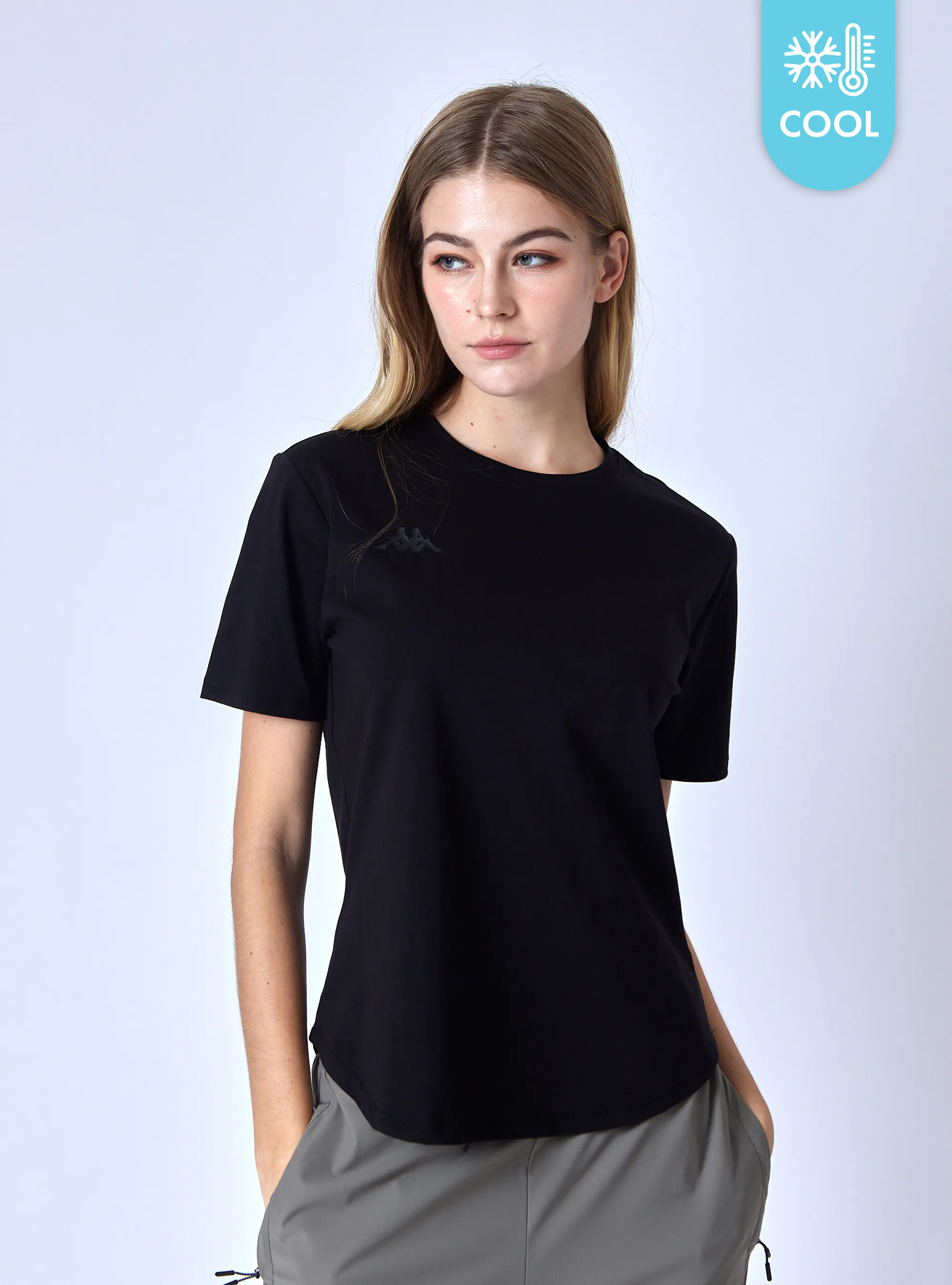 女款 涼感下擺弧形圓領T-Shirt