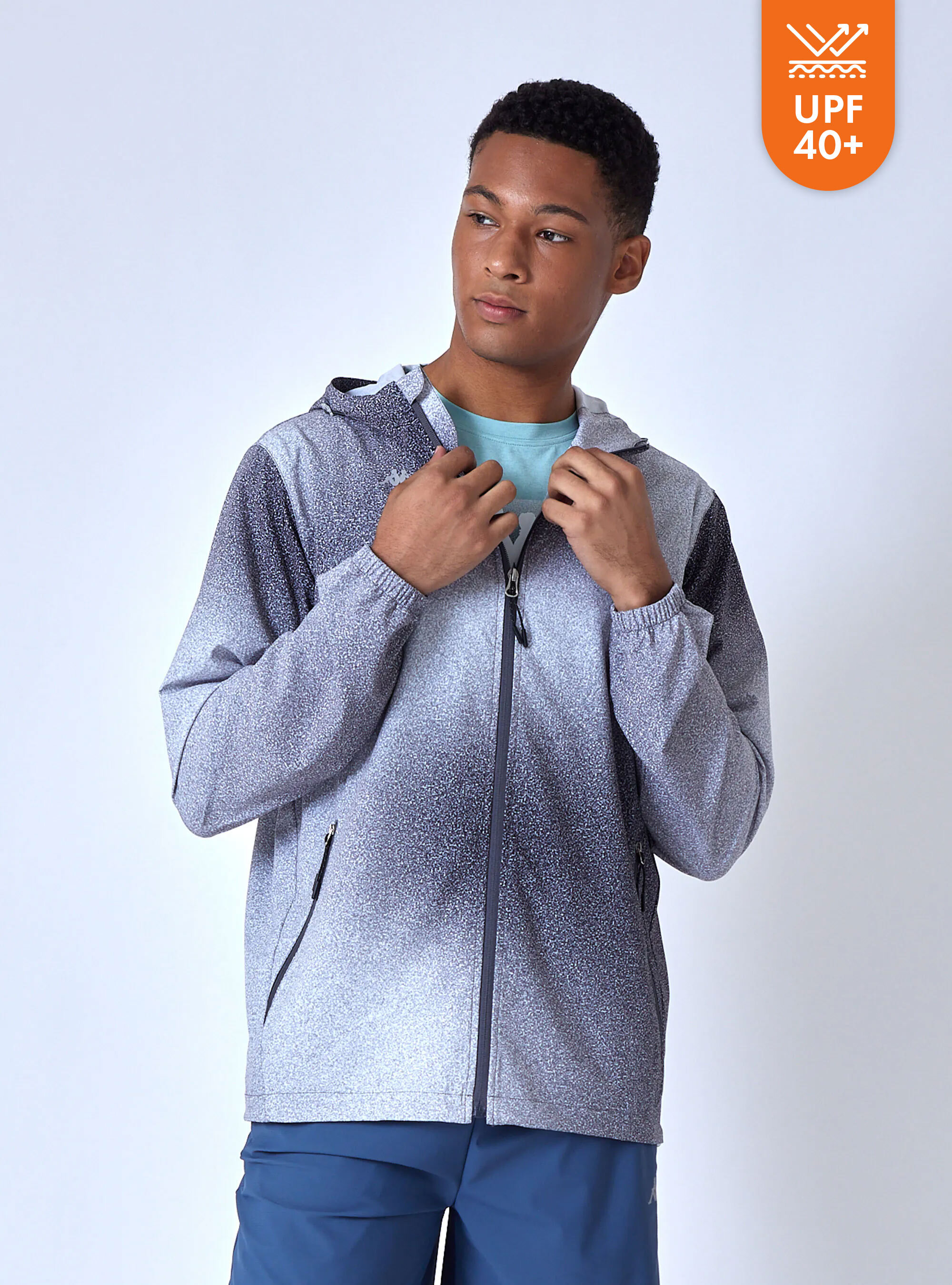 男女適穿 防潑水抗UV漸層連帽外套