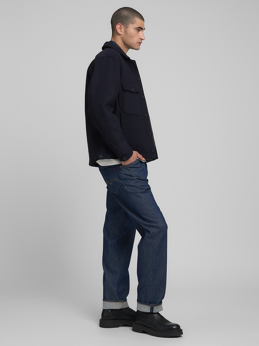 深藍色羊毛混紡外套