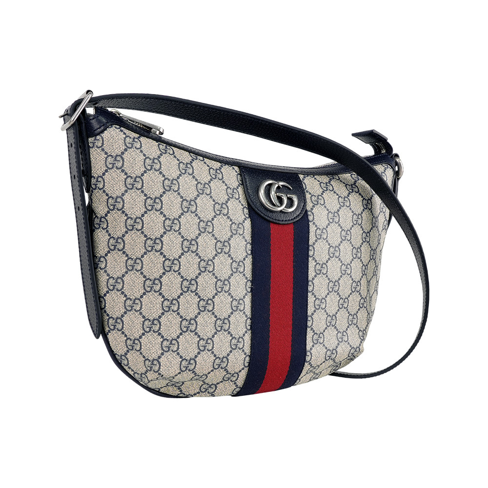 【GUCCI】Ophidia GG 帆布藍紅小款彎月包(黑藍色)