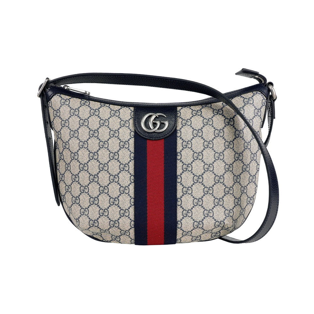 【GUCCI】Ophidia GG 帆布藍紅小款彎月包(黑藍色)