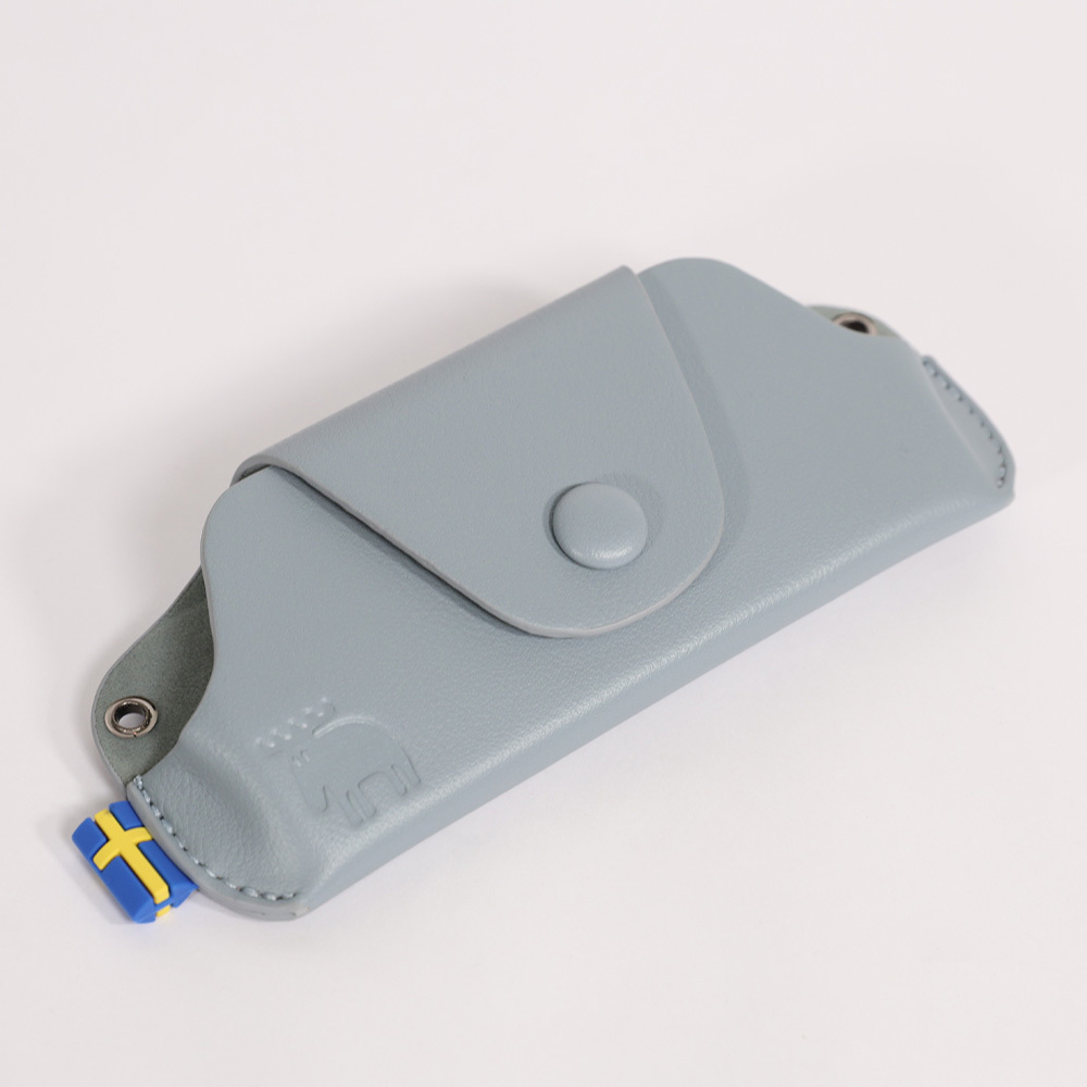 moz瑞典 駝鹿 防潑水 皮革 眼鏡包(灰藍)