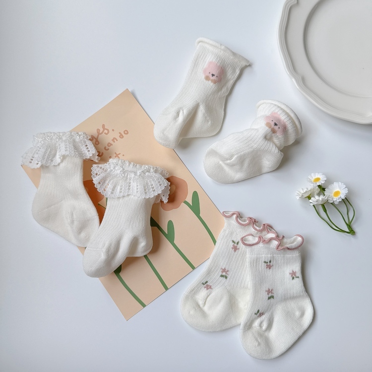 捲邊小花襪子組