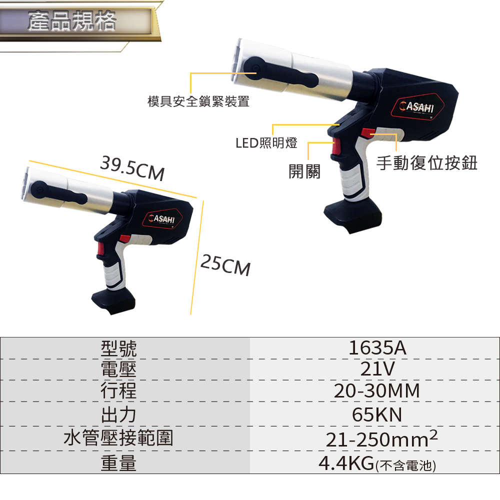 附發票｜1635A｜ 21V鋰電360°轉向壓接鉗 鋰電壓接鉗 不鏽鋼水管壓接 充電式