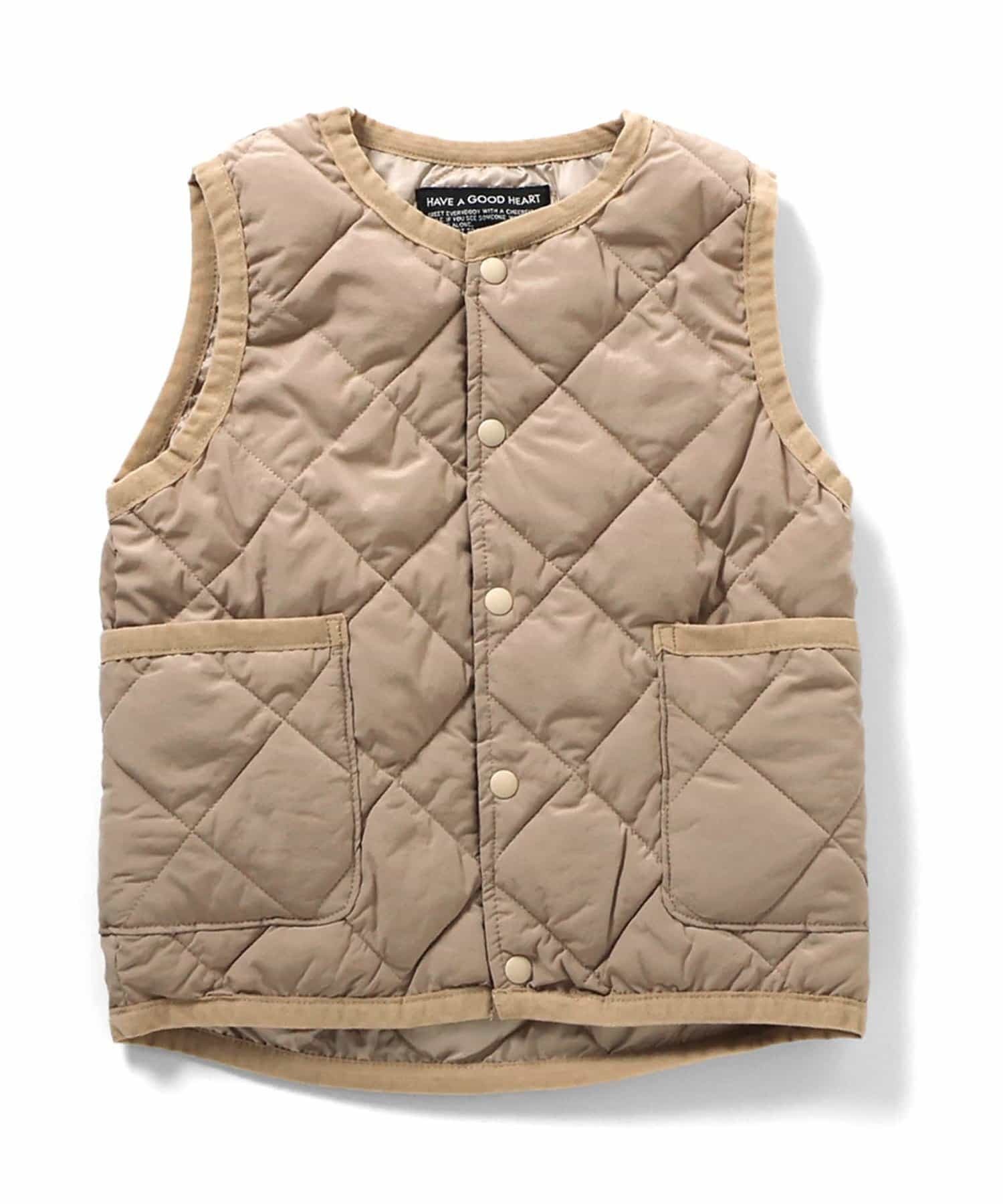 日本 F.O.KIDS 純色簡約絎縫背心 (140，卡其色) R403035