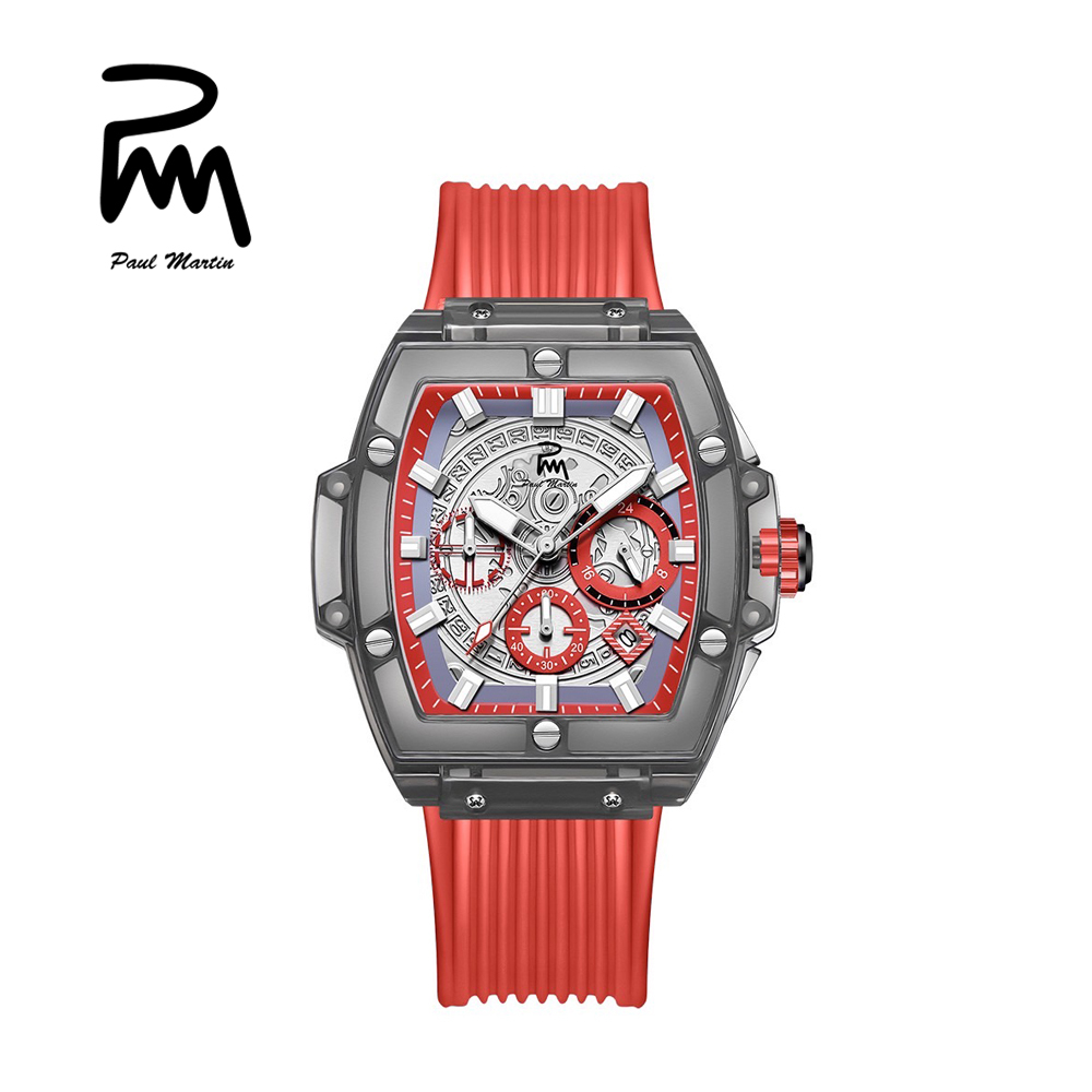 【Paul Martin 保羅馬丁】PMT-005 酒桶型 真三眼 帶日期 繽紛多色 防水30米 矽膠 手錶-
