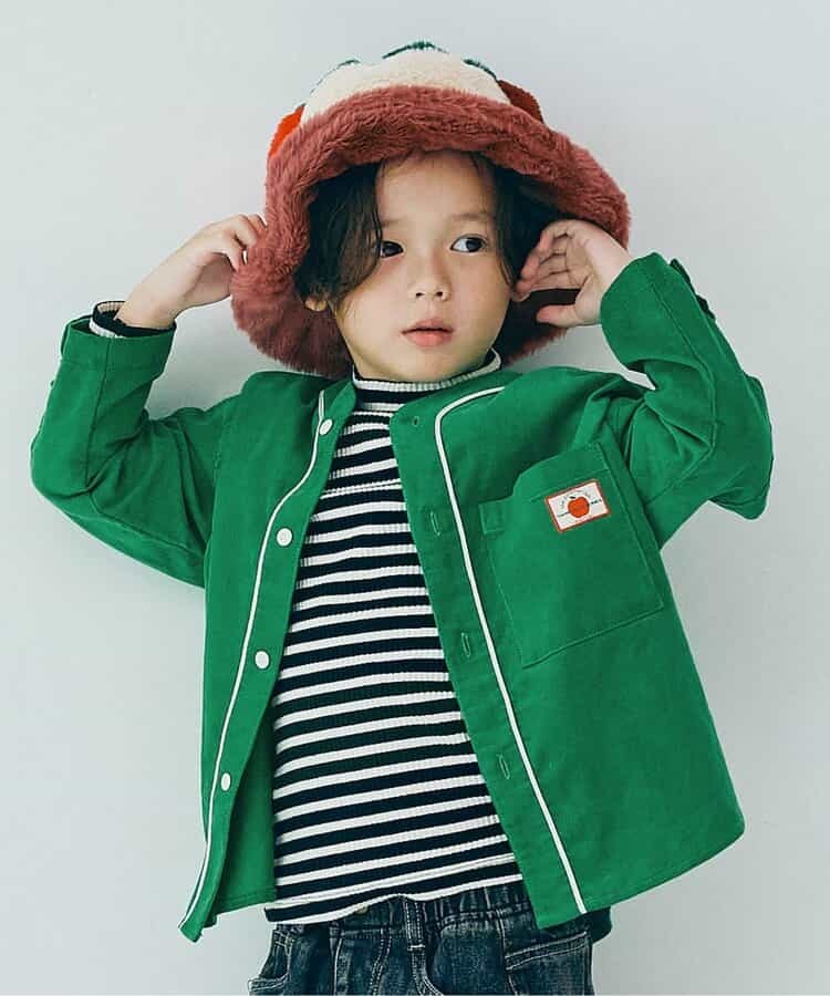 日本 p.premier 棒球風格 背後字母 純棉無領襯衫 / 外套 (綠色，130)  P409015