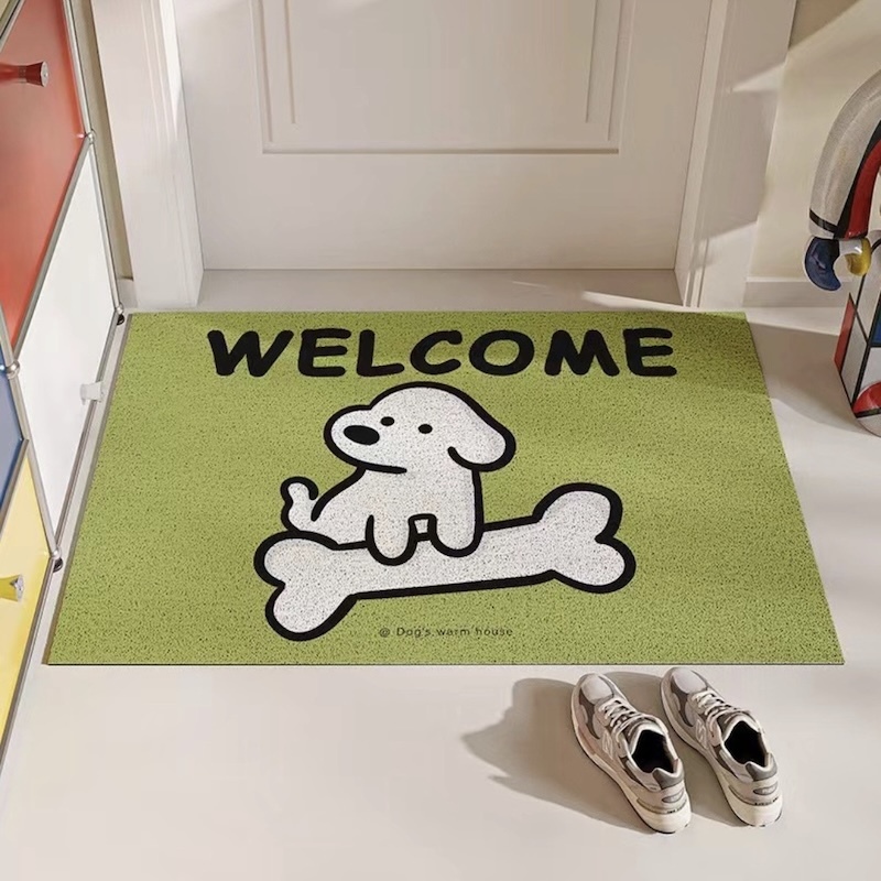 《09011》綠色底狗狗骨頭絲圈地墊