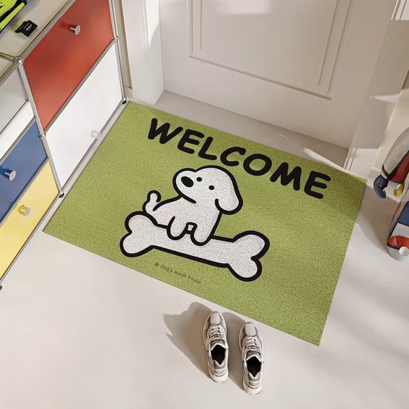 《09011》綠色底狗狗骨頭絲圈地墊