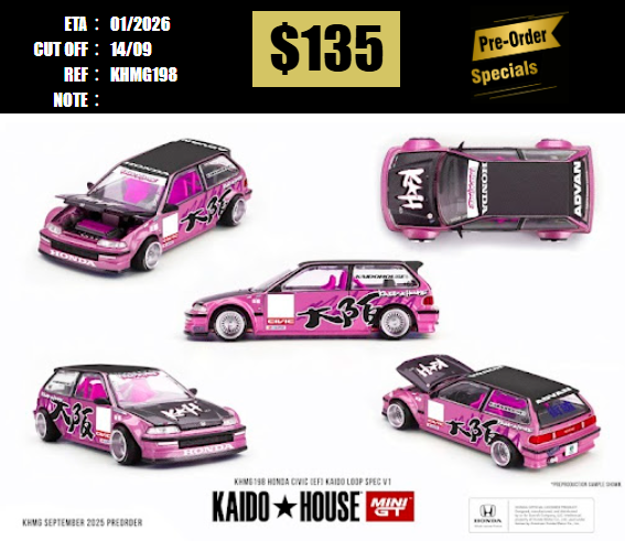 PO-$135 * MINI GT * 1:64 KHMG198 Honda Civic (EF) Kaido Loop Spec V1 [OD01/09]