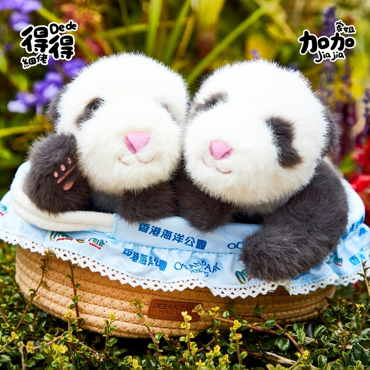 1.5 Months Old Panda Cubs Plush Set with Basket