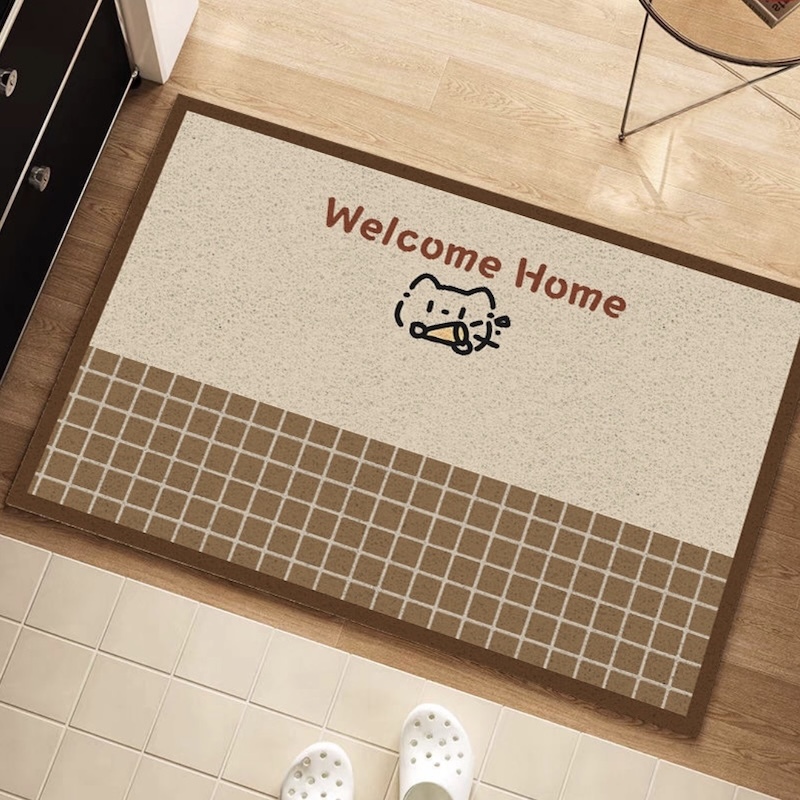 《09014》貓咪與小格子撞色絲圈地墊(2款)