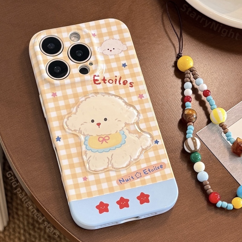 《09015》可愛黃格子與狗狗手機殼(附掛繩)