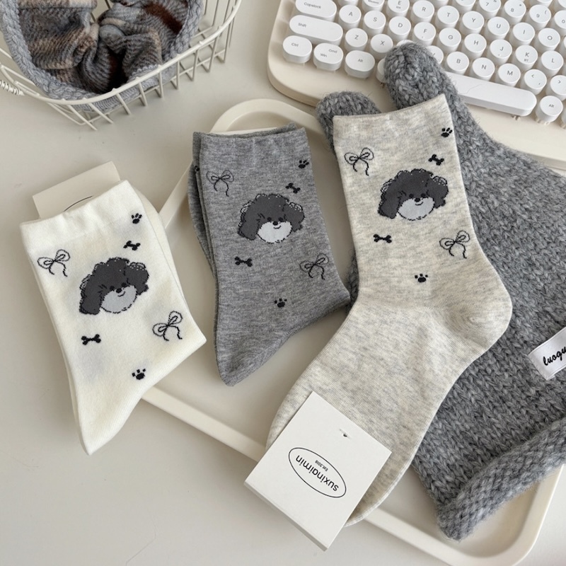 《09016》灰色捲毛狗狗短襪(5色)