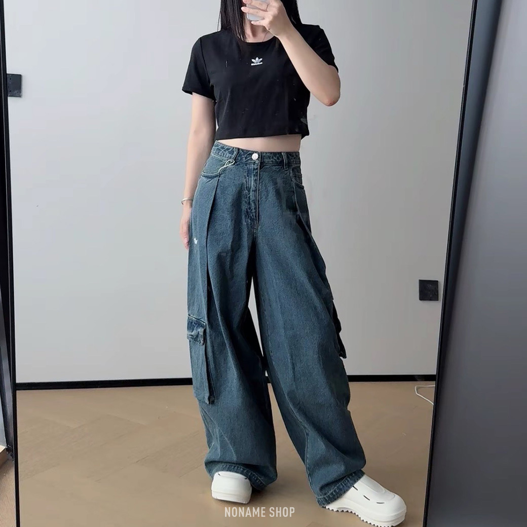 ADIDAS ORIGINALS SS25 復古 工裝 彎刀 牛仔褲 兩色 (女款)