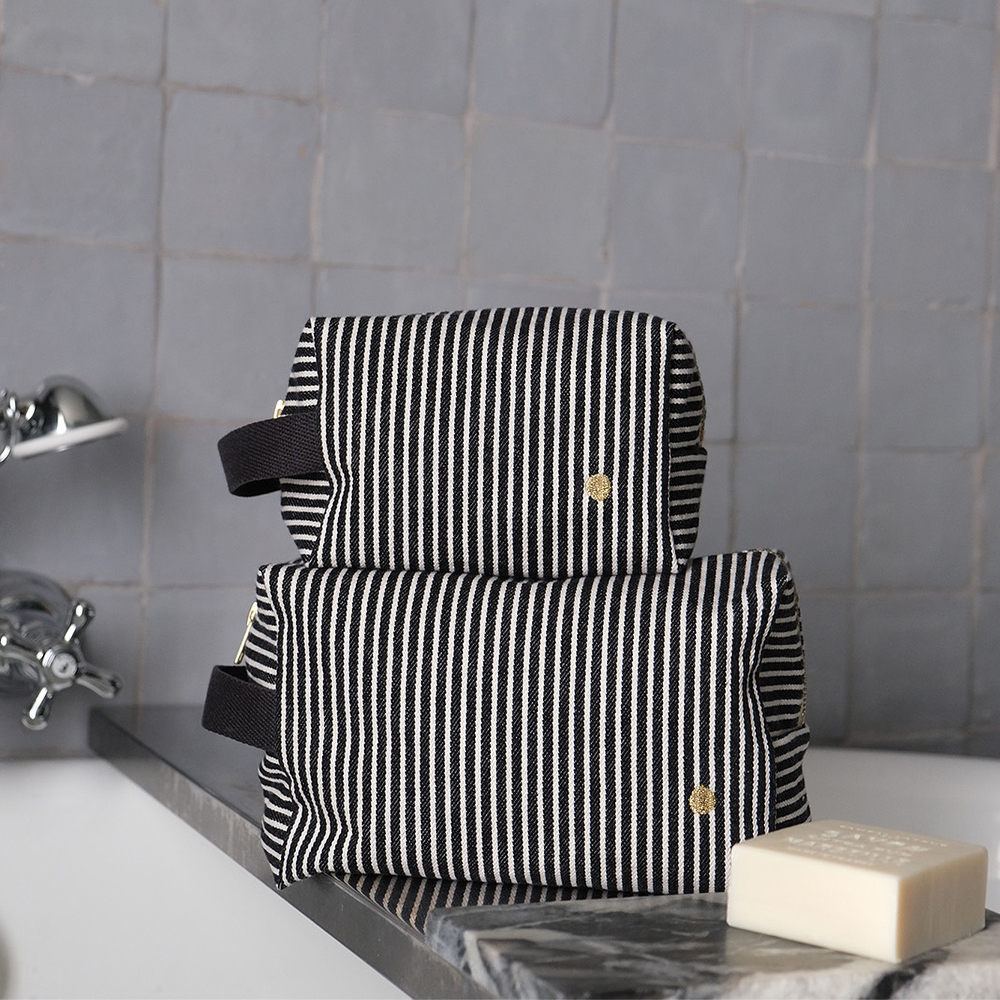 (預購4/30)法國La cerise sur le gâteau 有機棉防水手提立體收納包-黑條紋(小)