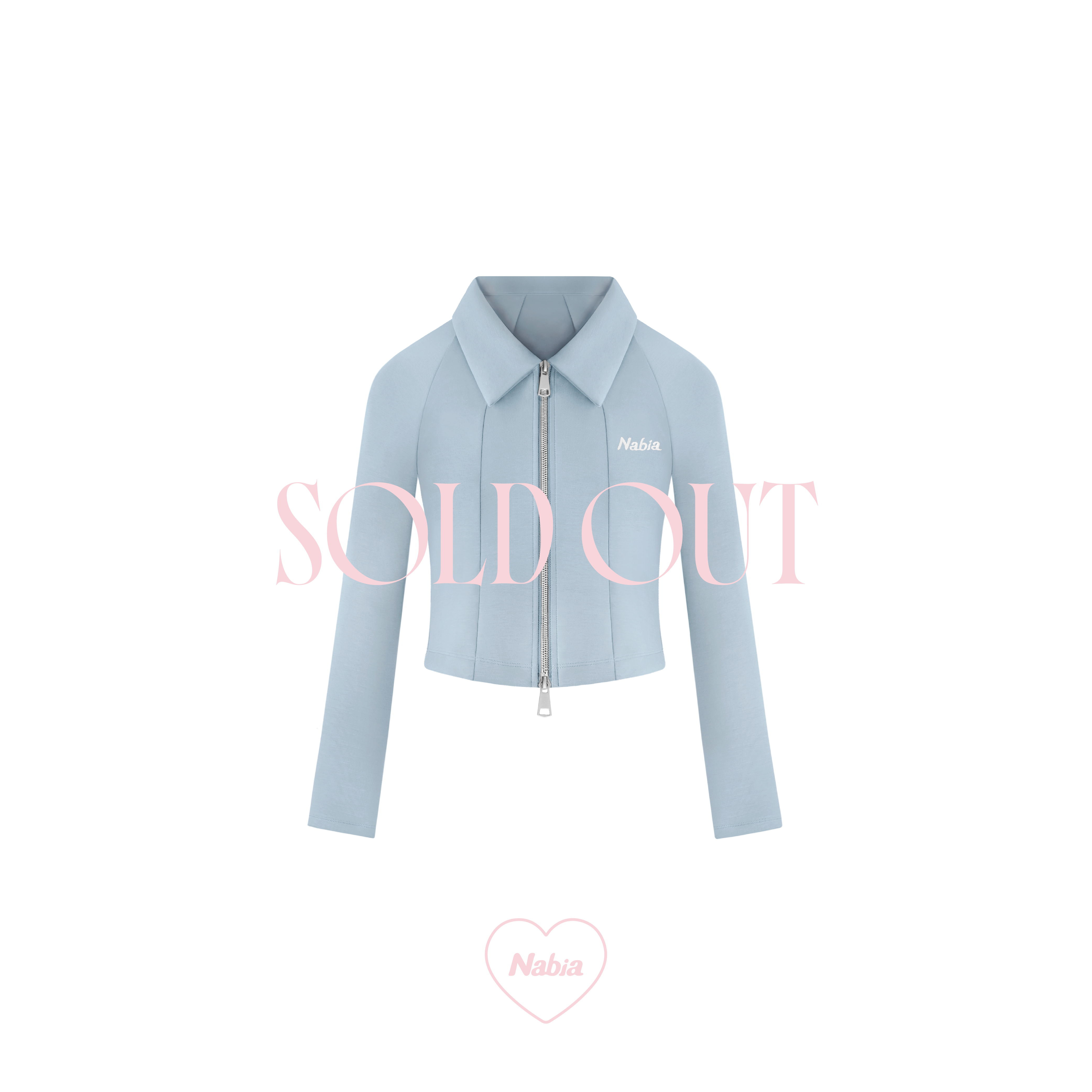 霧藍雙拉鍊翻領上衣