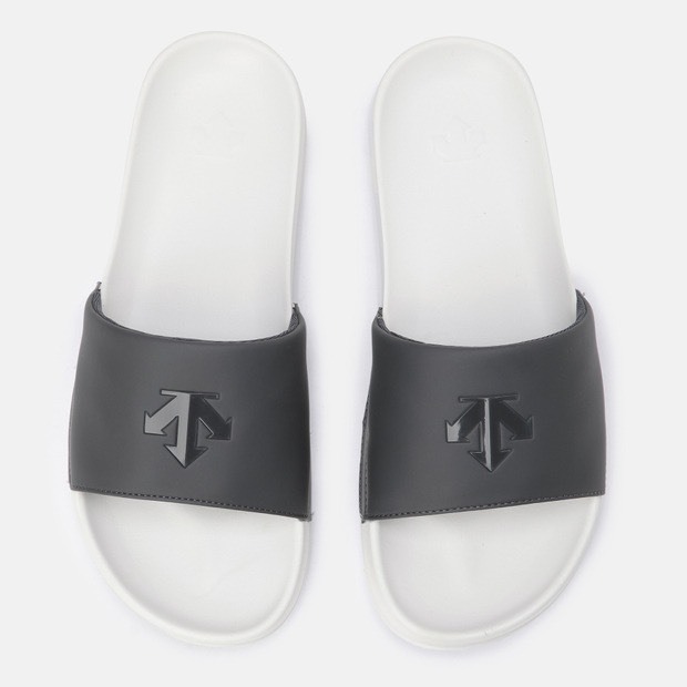 DESCENTE 迪桑特 經典 小LOGO 男女情侶拖鞋 黑白 黑色LOGO