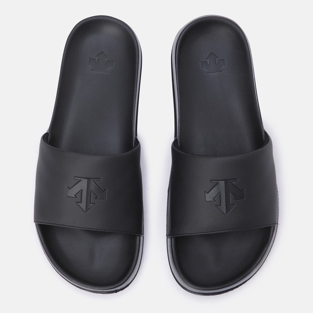 DESCENTE 迪桑特 經典 小LOGO 男女情侶拖鞋 全黑