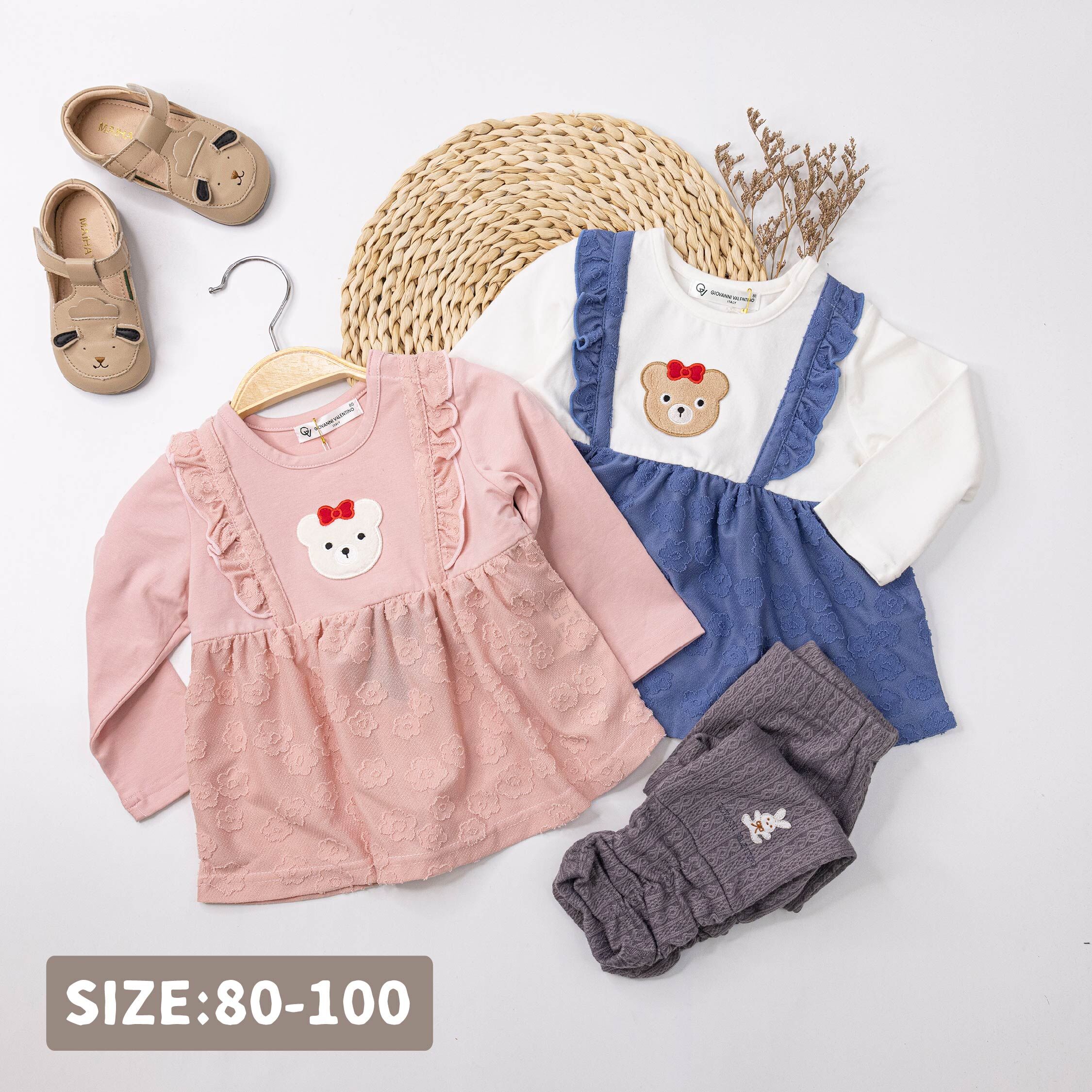 范侖鐵諾【32549】俏麗小熊花花紋理假兩件上衣＊二色