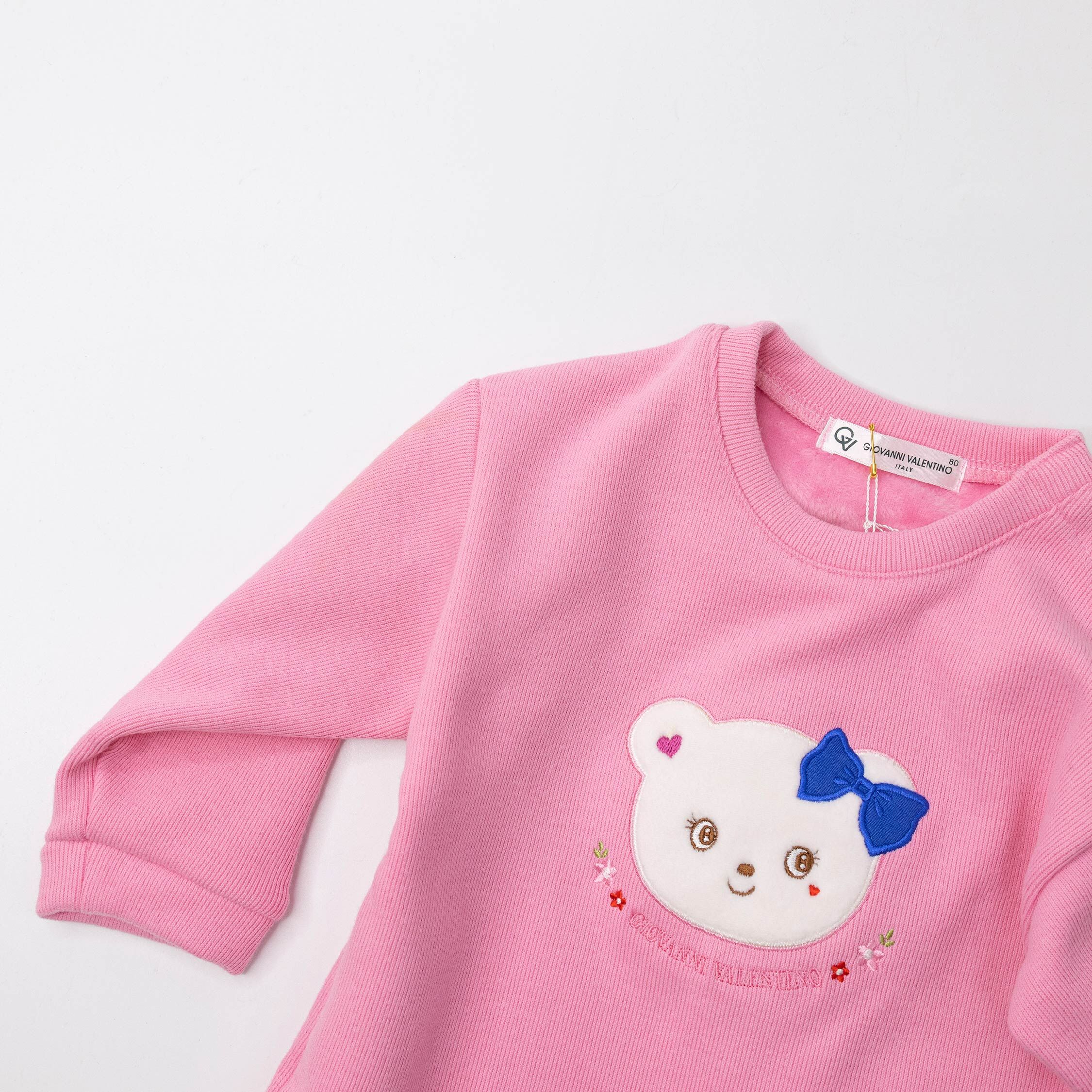 范侖鐵諾【32551】可愛熊熊花朵刺繡刷毛上衣＊二色