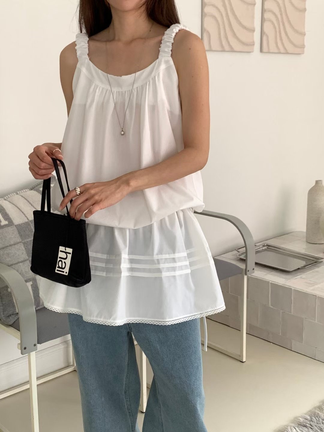 Drawstring layers vest dress