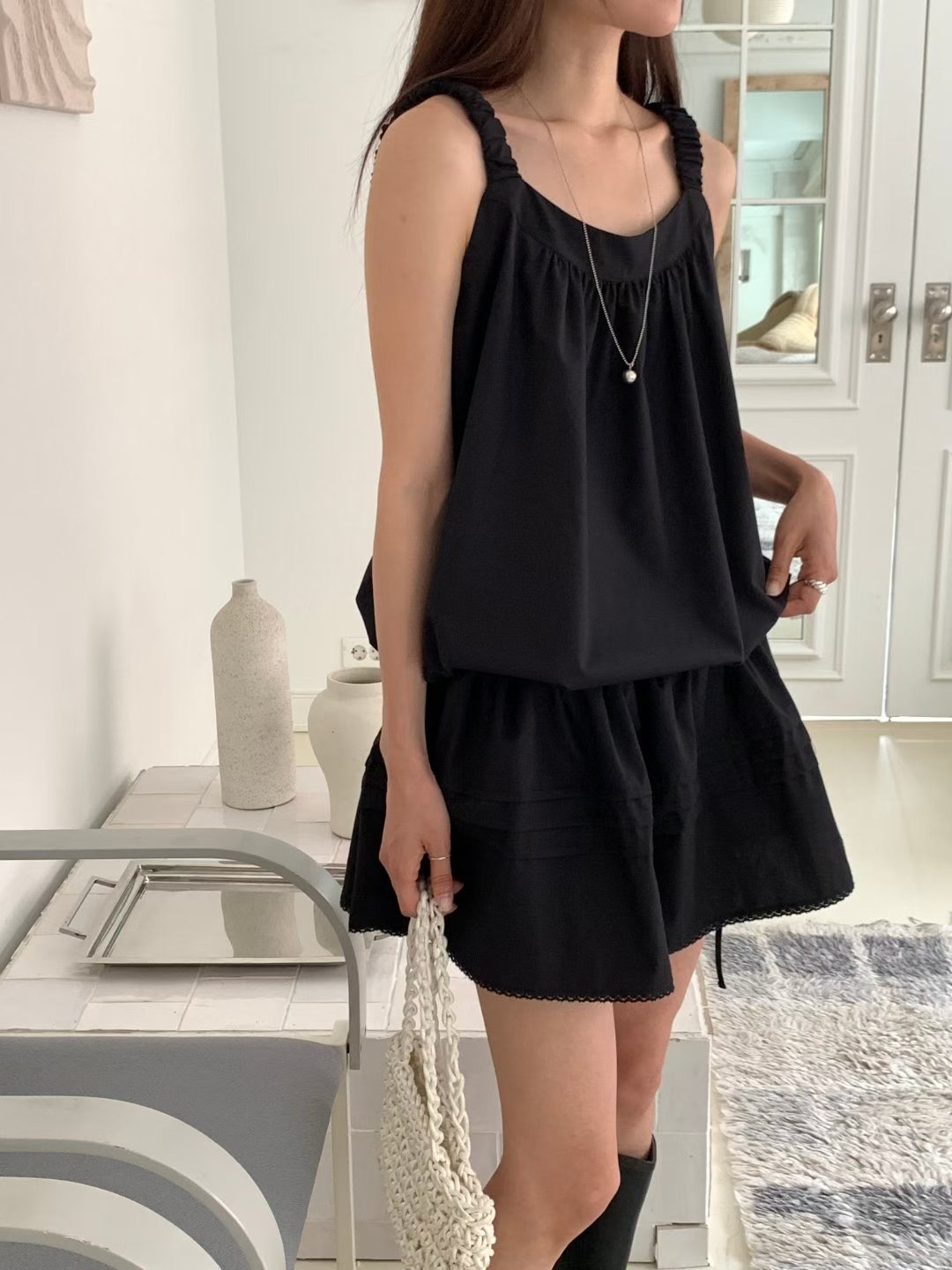 Drawstring layers vest dress