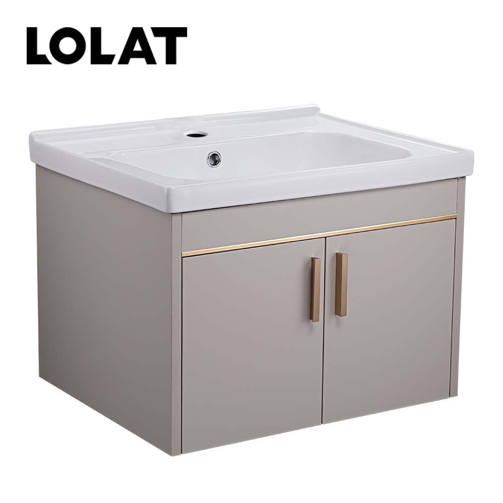 LOLAT鋁合金雙門收納浴櫃-奶茶色CA008-KG