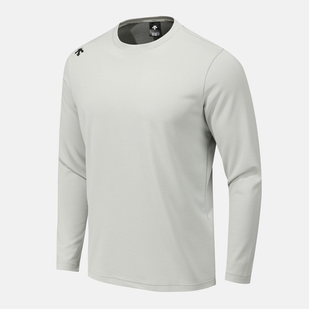 DESCENTE 迪桑特 經典 小LOGO 機能長袖 淺灰色