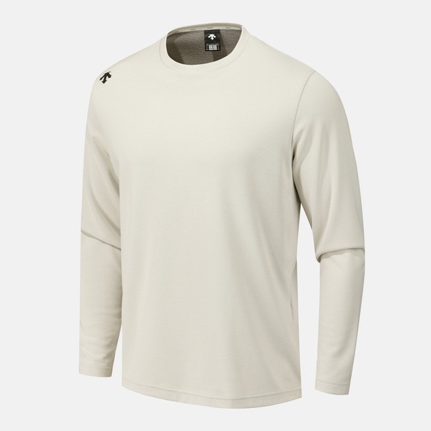 DESCENTE 迪桑特 經典 小LOGO 機能長袖 米白色