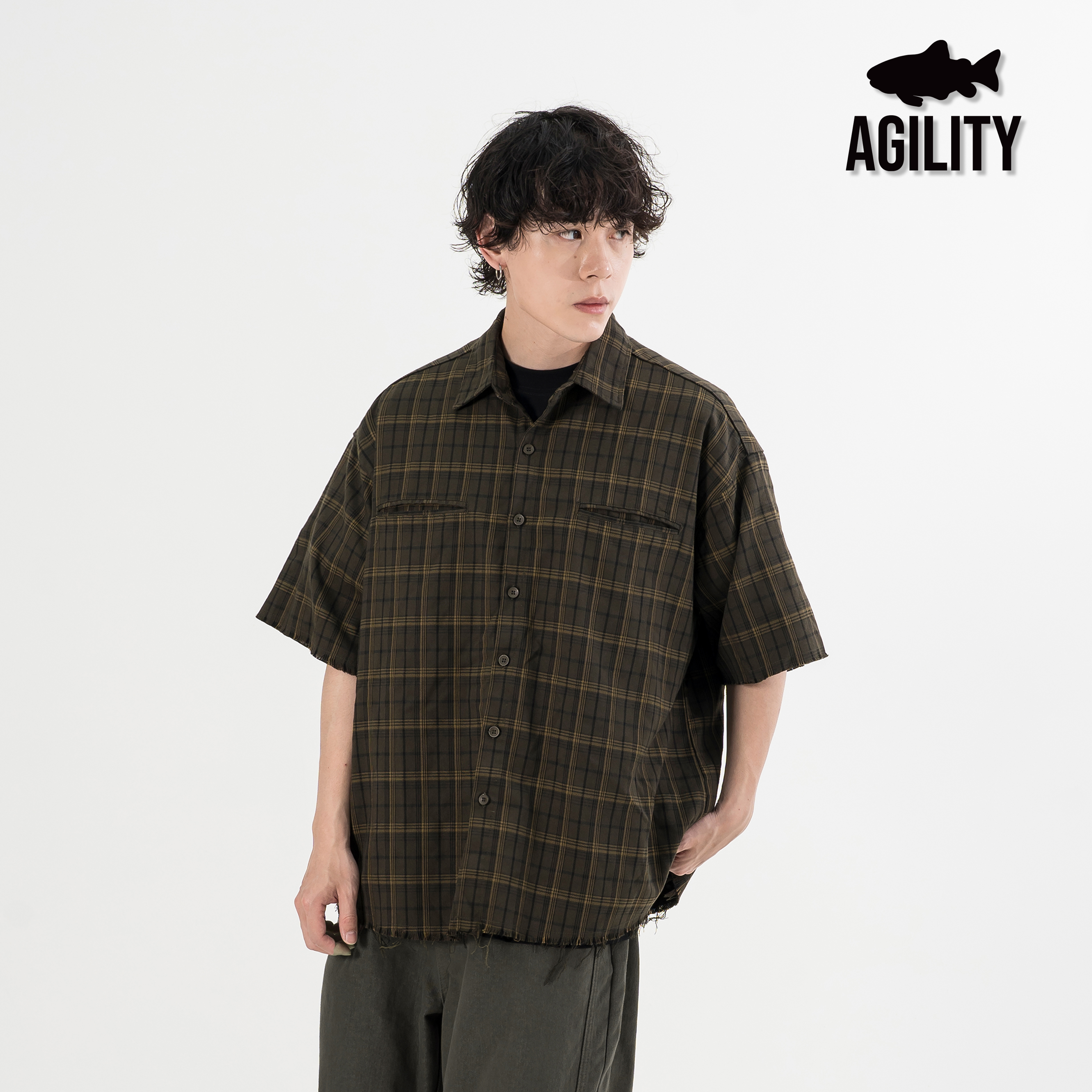 AGILITY Boxy Fit Distressed Shirts 破壞不修邊 格紋短袖襯衫 [DS88]