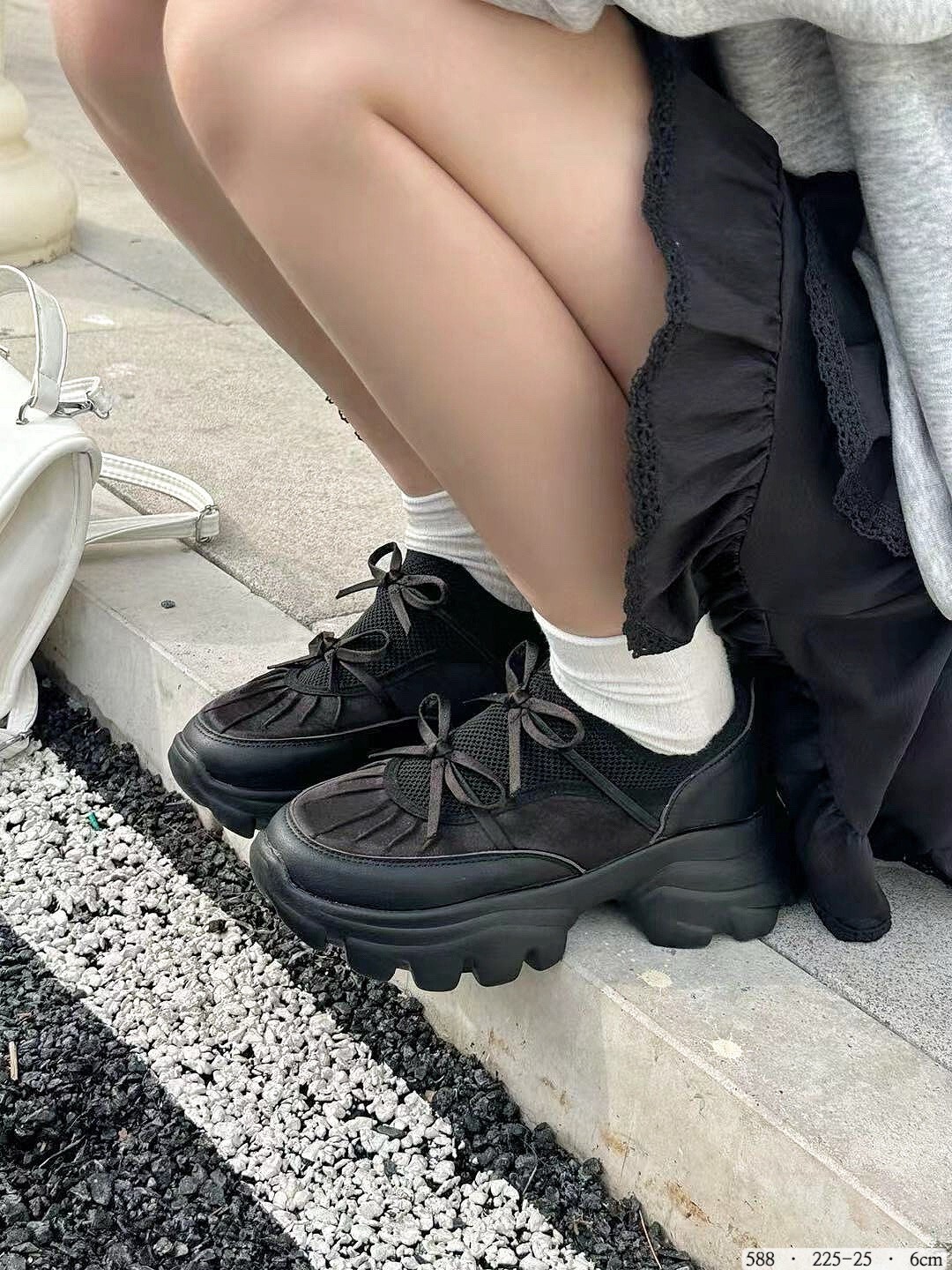 588-韓國真皮芭蕾舞風蝴蝶結厚底鞋