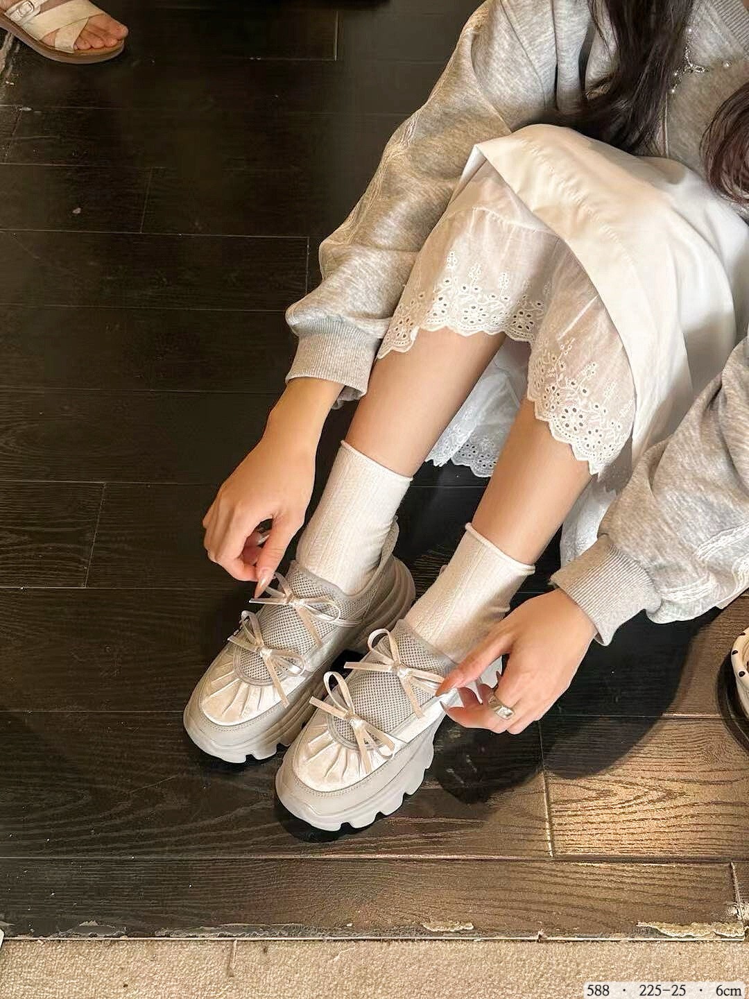 588-韓國真皮芭蕾舞風蝴蝶結厚底鞋