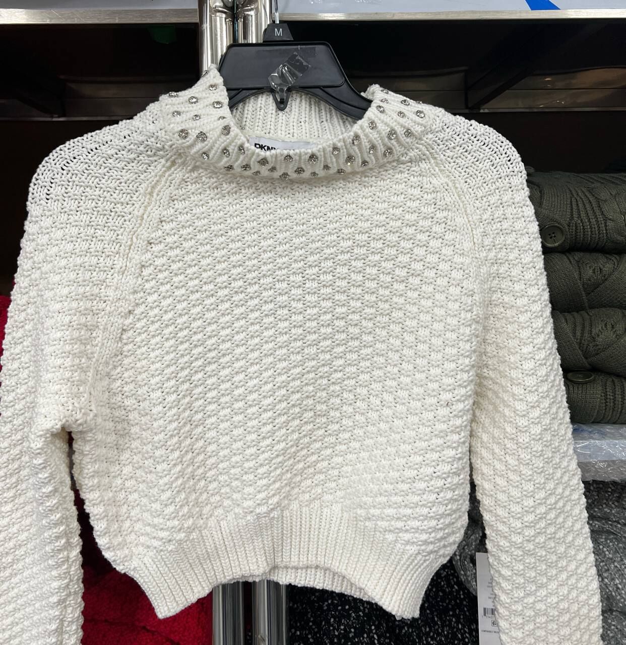 [S] DKNY IVORY CRYSTAL EMBELLISHED SWEATER, DJ4R0390-IVY [FINAL SALE] (SD1519)