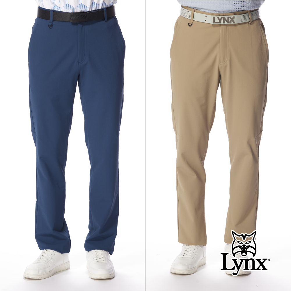 【Lynx Golf】男款日本進口布料抗UV彈性舒適防潑水平口窄管休閒長褲