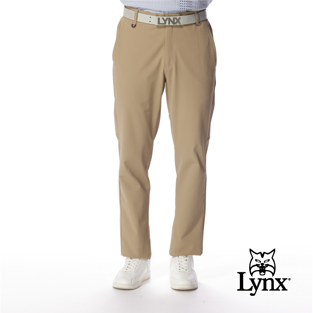 【Lynx Golf】男款日本進口布料抗UV彈性舒適防潑水平口窄管休閒長褲