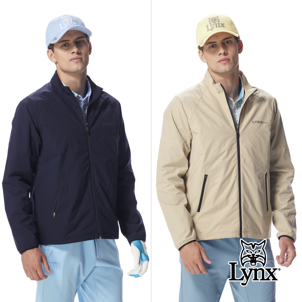 【Lynx Golf】男款遠紅外線保暖防風防潑水立領拉鍊剪裁風衣夾克