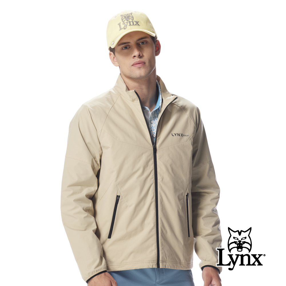 【Lynx Golf】男款遠紅外線保暖防風防潑水立領拉鍊剪裁風衣夾克