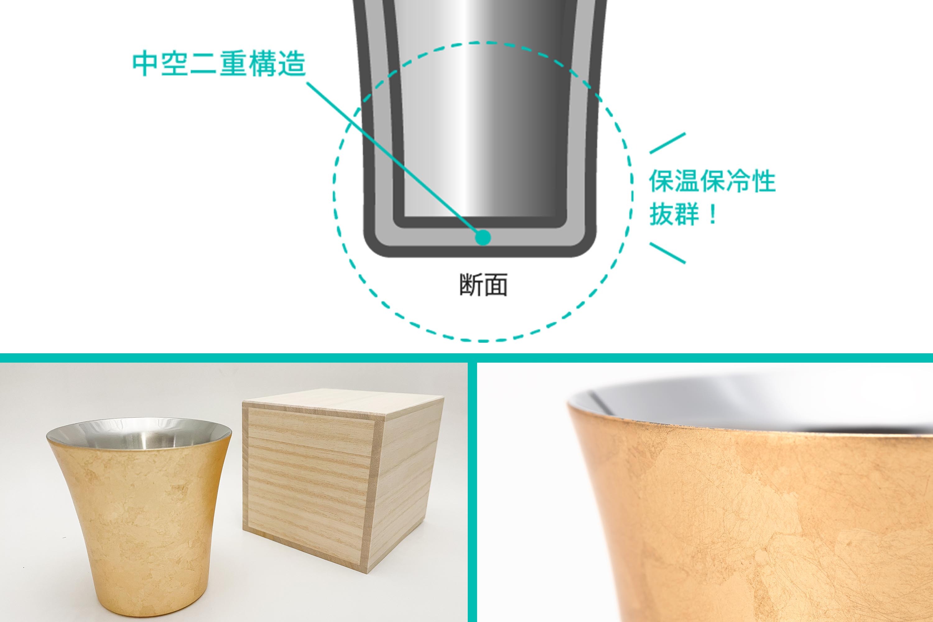 用於盛裝酒用的金箔造型不鏽鋼材質雙層保溫保冷酒杯