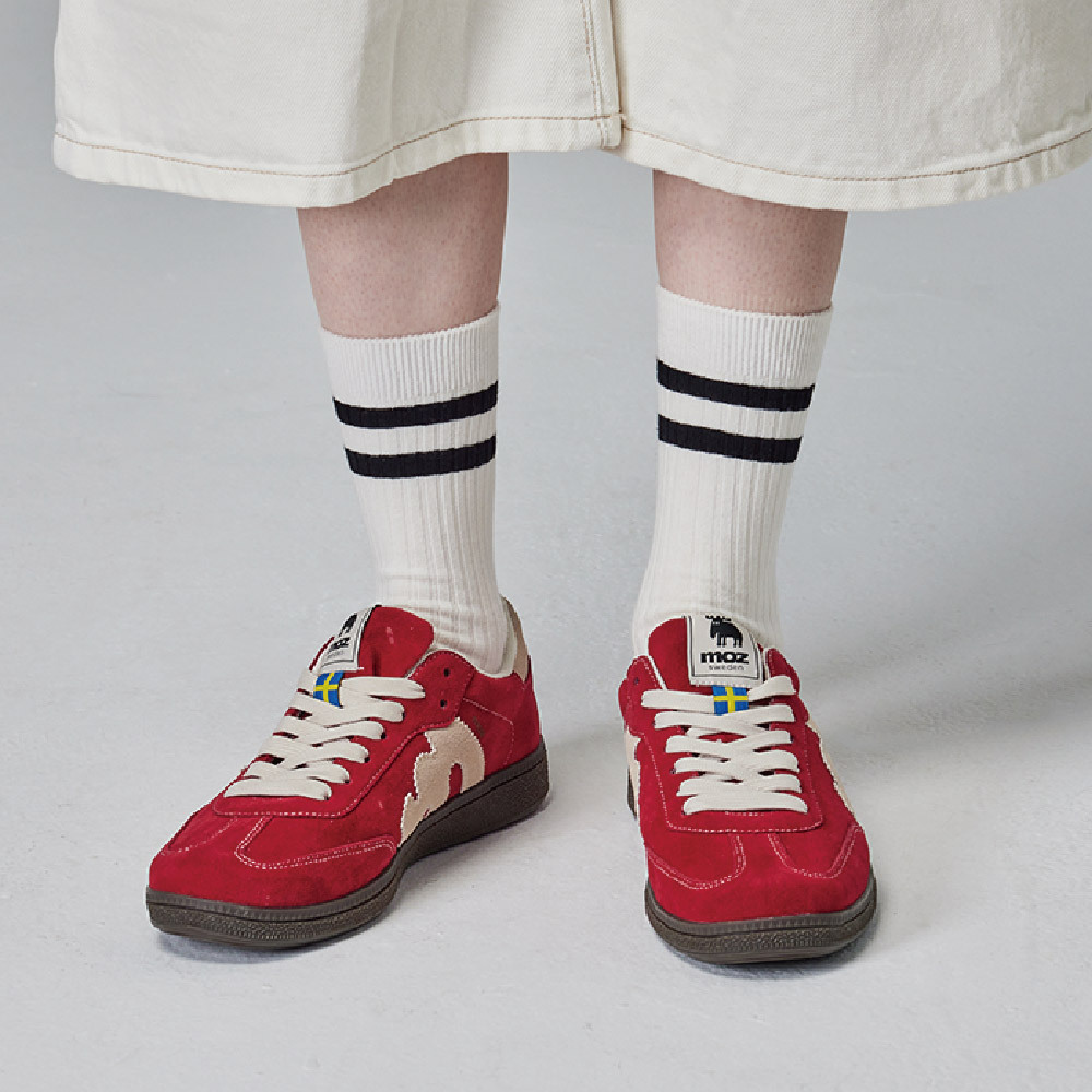 【熱銷】moz瑞典 駝鹿 經典再現 復古 德訓鞋 (胭脂紅)