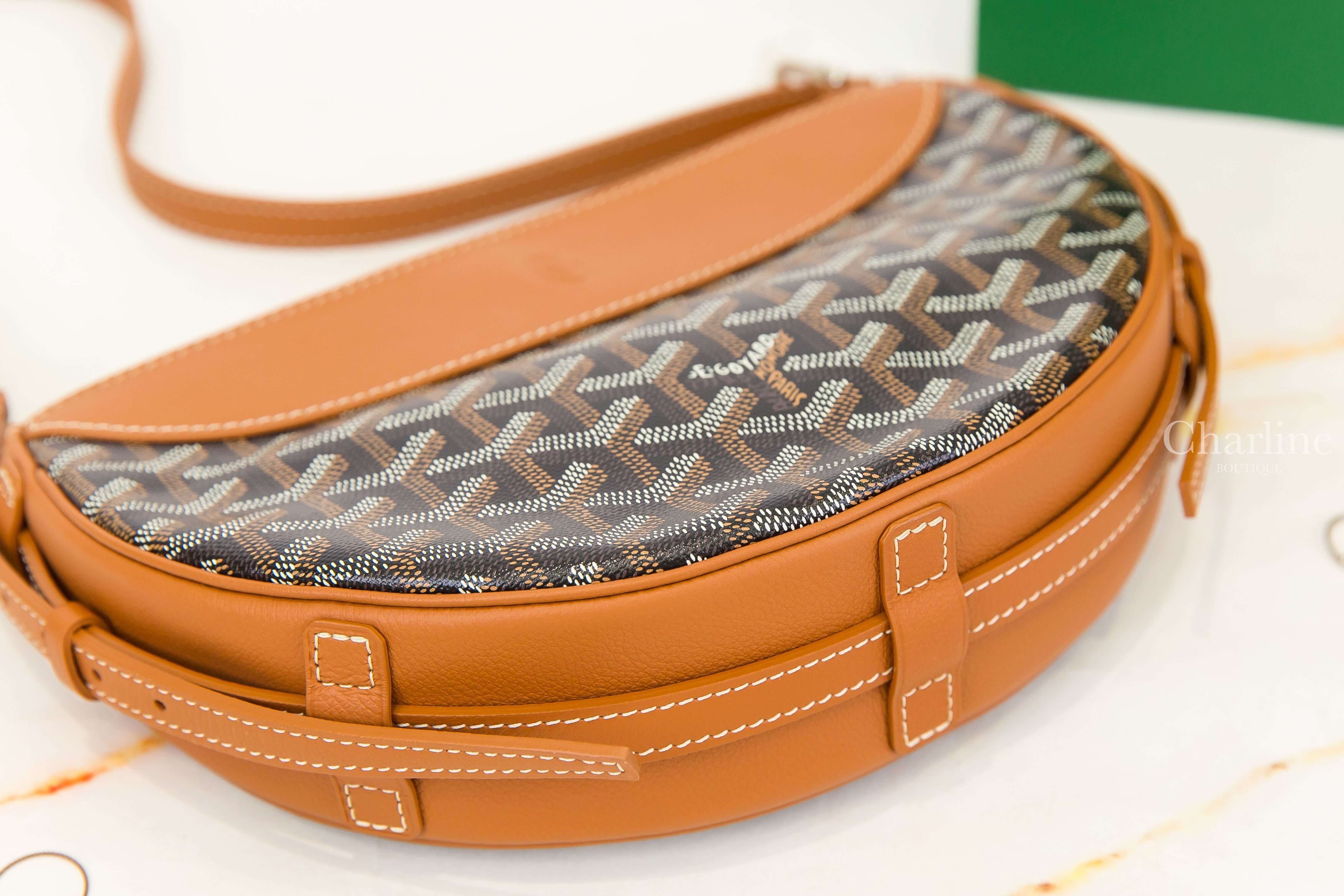 Goyard Hirondelle Bag 黑色拼咖啡色帆布小牛皮咖啡色背帶肩背包-Charline Boutique 精品代購