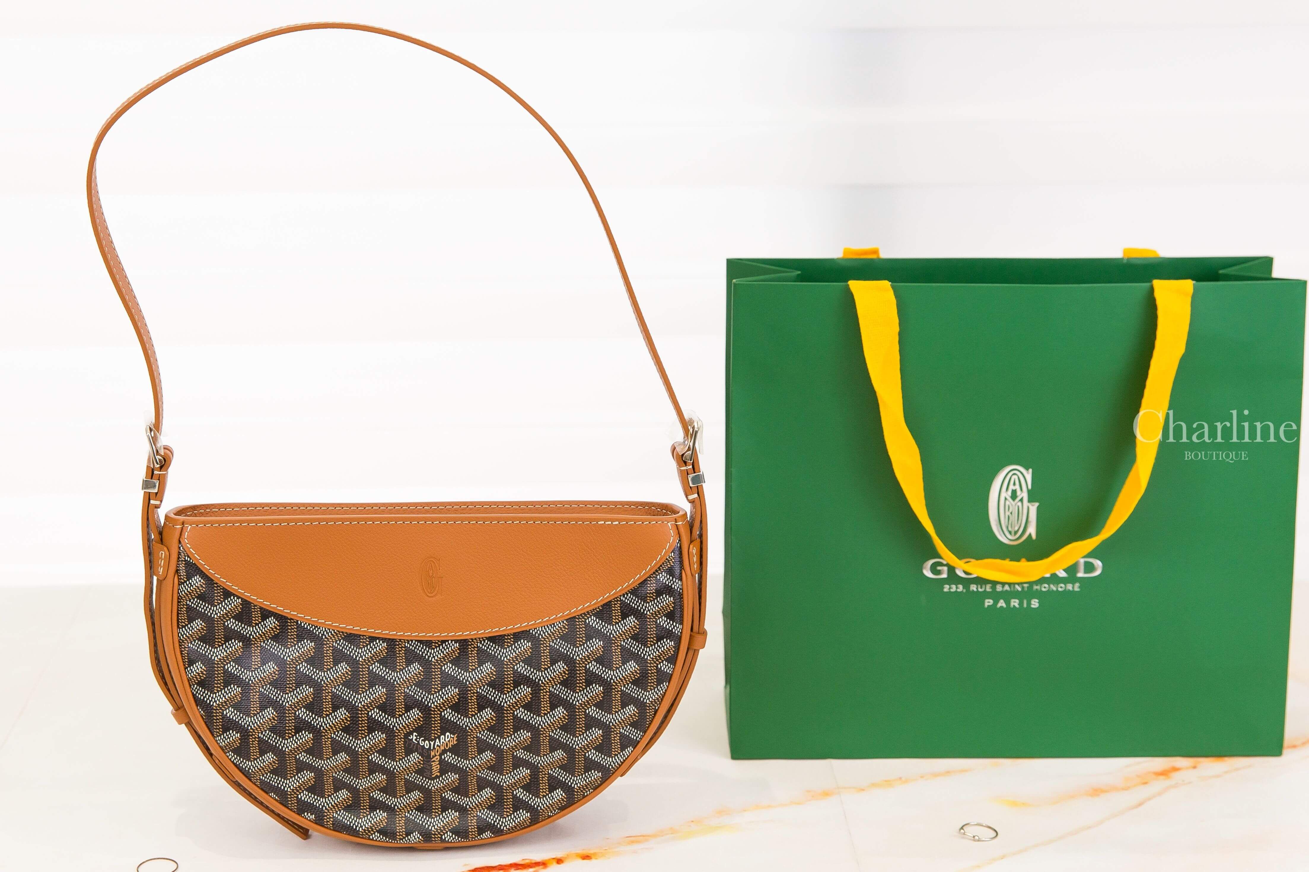 Goyard Hirondelle Bag 黑色拼咖啡色帆布小牛皮咖啡色背帶肩背包