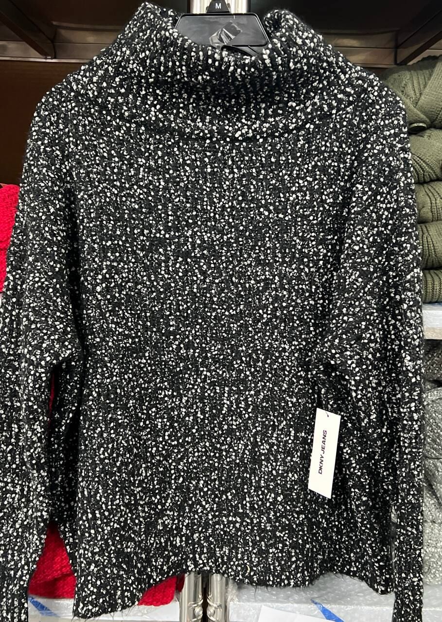 [S] DKNY BLACK/SILVER GRAY BOUCLE OVERSIZED SWEATER, DJ4R0423-ZYT [FINAL SALE] (SD1522)