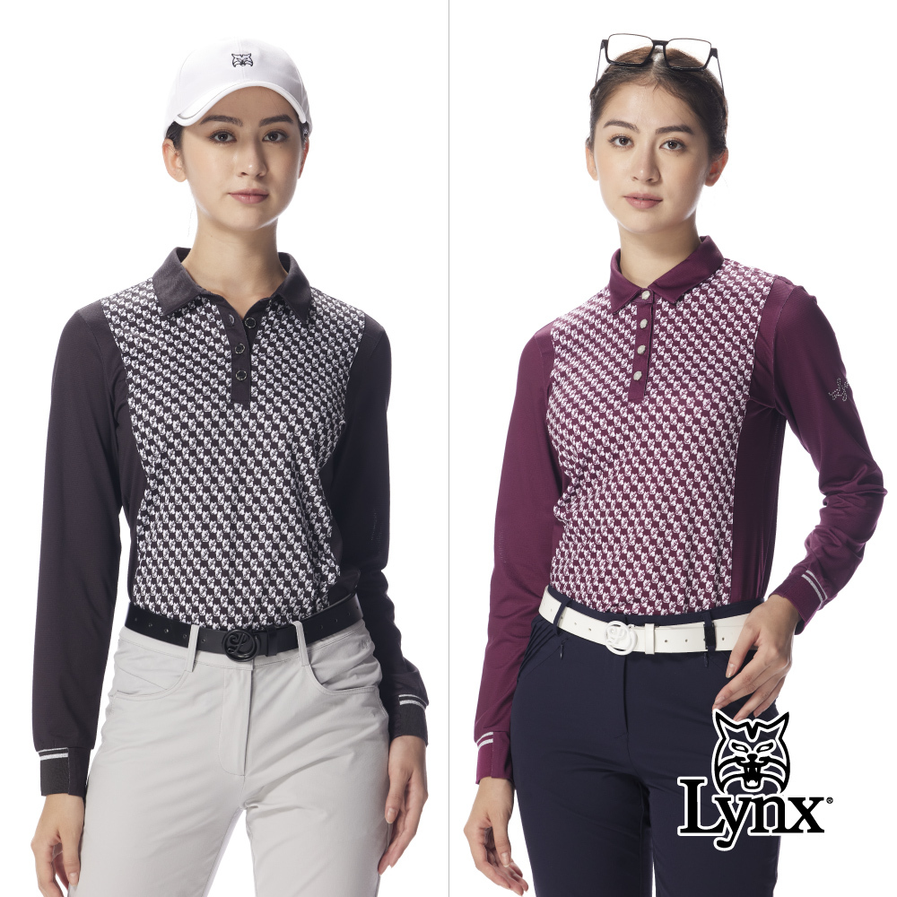 【Lynx Golf】女款合身版吸排彈性數位山貓印花POLO衫/高爾夫球衫