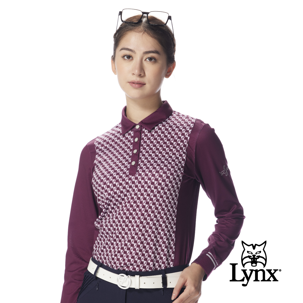 【Lynx Golf】女款合身版吸排彈性數位山貓印花POLO衫/高爾夫球衫