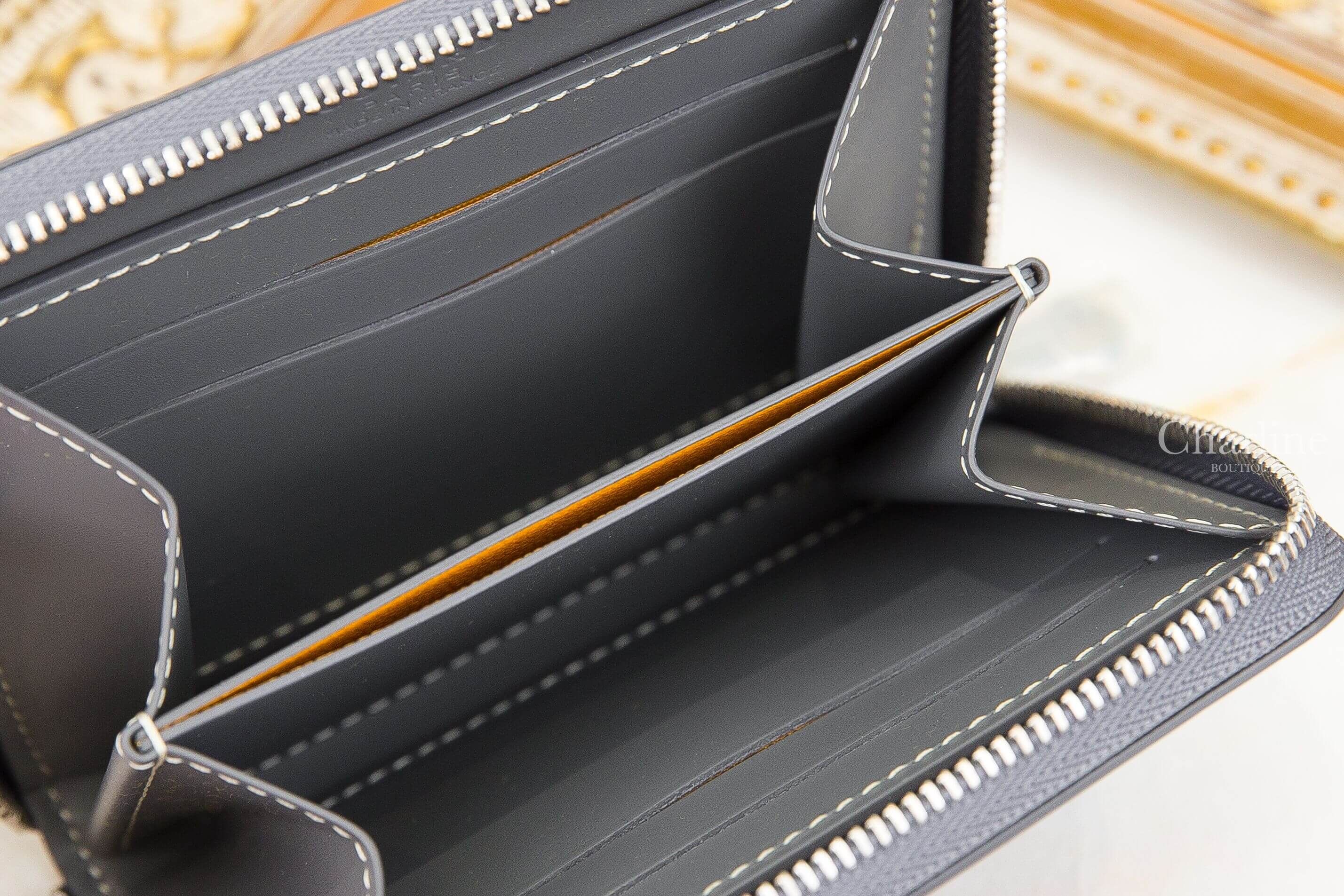 Goyard Matignon PM Wallet 灰色小牛皮拼黃色夾層內裡拉鍊短夾-Charline Boutique 精品代購