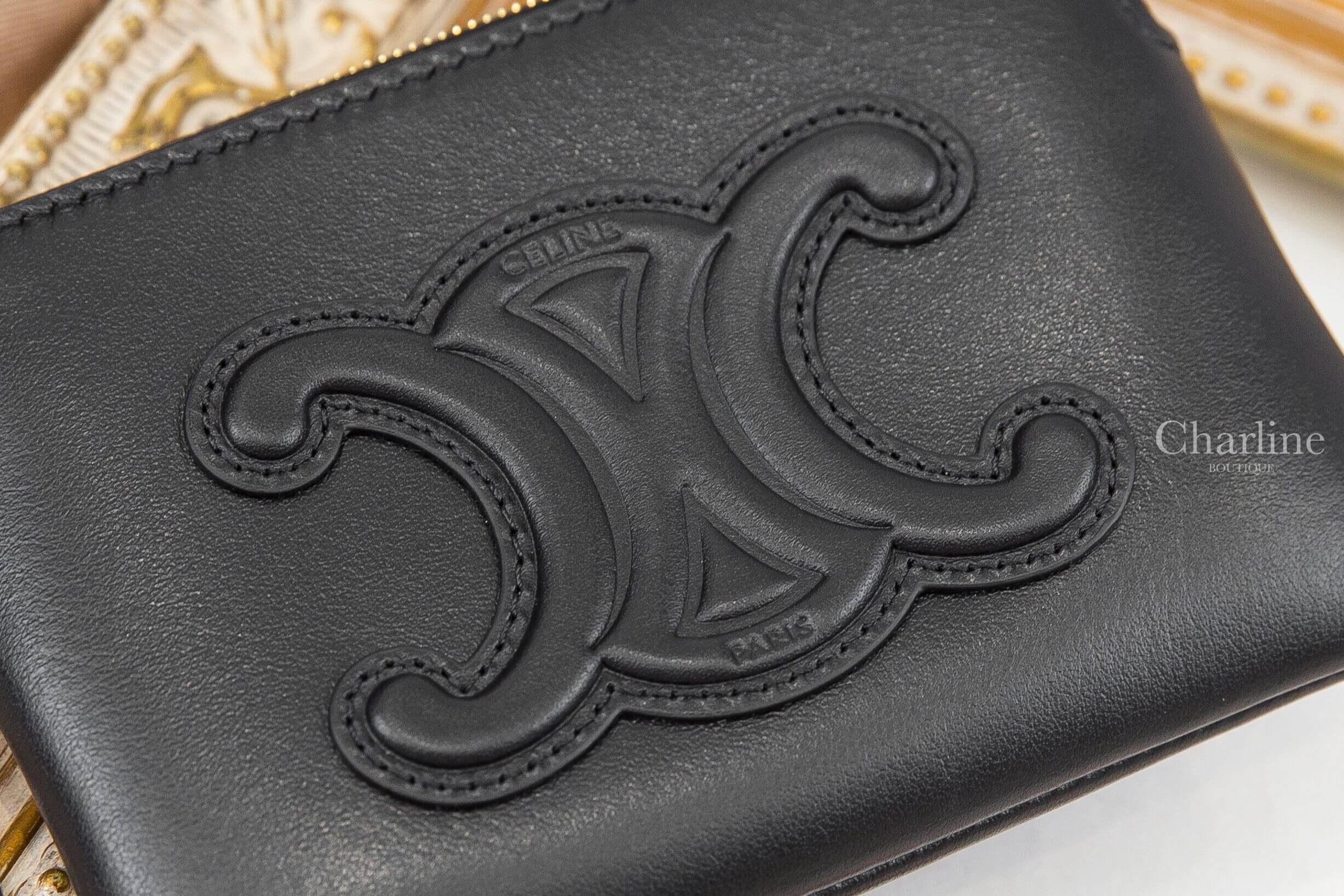 Celine Coin Purse Cuir Triomphe In Smooth Calfskin 黑色凱旋門小牛皮金釦鑰匙拉鍊零錢包