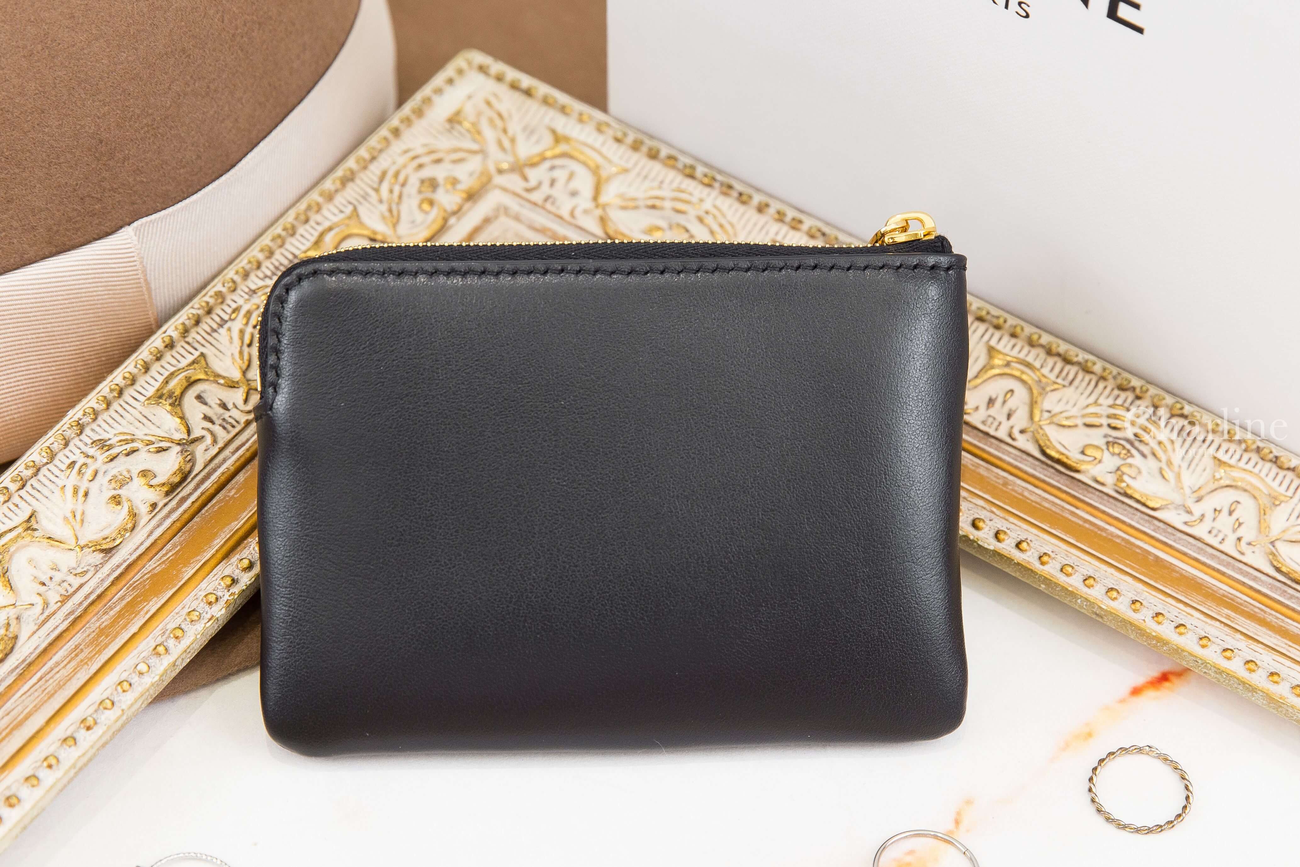 Celine Coin Purse Cuir Triomphe In Smooth Calfskin 黑色凱旋門小牛皮金釦鑰匙拉鍊零錢包-Charline Boutique 精品代購